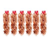 Christmas Tinsel Chunky Garland - Pack of 6, 2m Long Shiny Foil Decorations - For Xmas Tree, Party & Home Hanging Decor (Copper)