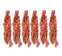 Christmas Tinsel Chunky Garland - Pack of 6, 2m Long Shiny Foil Decorations - For Xmas Tree, Party & Home Hanging Decor (Red Gold)