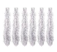 Christmas Tinsel Chunky Garland - Pack of 6, 2m Long Shiny Foil Decorations - For Xmas Tree, Party & Home Hanging Decor (White)