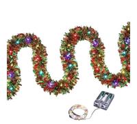 Christmas Tinsel Garland | 16.4Ft LED Garland Tinsel Light Christmas Ornaments - Decorative Party Supplies for Indoor Outdoor Shelf Gate Door Fireplace Mantel Window Wedding Birthday