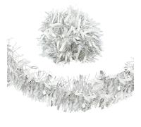 Christmas Tinsel Garland 2m - Silver/White Chunky Xmas Decoration Tinsel Thick Hanging Decorations for Christmas Party Indoor and Outdoor Decorations