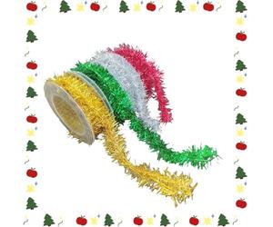 Christmas Tinsel Garland Set, 4 Rolls Thin Christmas Tree Decoration, 20 Yards Mini Tinsel Garlands Twisted Tinsels Garland for Xmas Tree DIY Birthday Party & Wedding Decorations A11SDCT