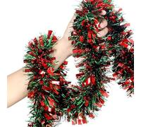 Christmas Tinsel Garland Tree Hanging Decoration, Metallic Tinsel Garland for DIY Home Party Wall Fireplace Xmas Decoration(Red Green)