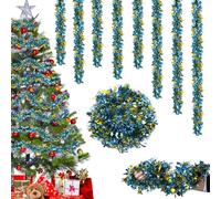 Christmas Tinsel Garland with Snowflake- 6PCS Blue Gold Christmas Tree Tinsel Decorations, 12M Xmas Metallic Shiny TinseL Garland Hanging Xmas Decoration for Indoor Outdoor Birthday Party Wedding