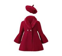 Christmas Toddler Girl Solid Color Wool Collar Coat Hat Set for 1 to 6 Years Toddler Girl Fall (Red, 5-6 Years)