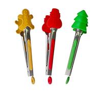 Christmas Tongs, Set of 3pcs Christmas Style Tongs, 7 Inch Small Colourful Tongs for Serving Food, Ice Cube, Fruits, Sugar.Lovely Christmas Mini Tongs for Kids