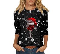 Christmas Top for Women 3/4 Sleeve Novelty Funny Christmas Sweatshirt Xmas Tree Print Sweatshirt Casual Tunic Tops Holiday Round Neck Long Sleeve Tops Comfortable Blouse Shirts S-5XL