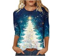 Christmas Top for Women 3/4 Sleeve Novelty Funny Christmas Sweatshirt Xmas Tree Print Sweatshirt Casual Tunic Tops Holiday Round Neck Long Sleeve Tops Comfortable Blouse Shirts S-5XL