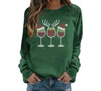 Christmas Top For Women Uk,Women's Hoodless Sweatshirt for Everyday Wear Casual Fit Pullover with English Letter Print in Modern Knit Design for Autumn and Winter (Dark Green, S)