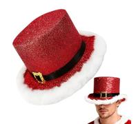 Christmas Top Hat - Festive Hat 12.6 Inch | Felt Accessory - Red Green Top Hat with White Brim for Adults, Cosplay Parades, Stage Events, Adding