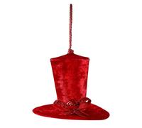 Christmas Top Hat Ornaments Set of 4 - Festive Fabric Tree Decor with Fuzzy White Red Velvet Styles Red Ribbon Golden Bells 14.5 Cm Width - for Holiday Tree Wreath or Accent