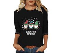 Christmas Tops for Women 3/4 Sleeve Top Ladies Christmas Blouses Lightweight Sweaters Fall Outfits Holiday Going Out Ladies Xmas Tee Shirts Print Womens T-Shirts Casual Tunic Tops