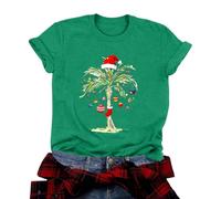 Christmas Tops for Women Novelty Funny Xmas Tshirts Ladies Christmas Letter Printed Round Neck Short Sleeved T Shirt Top Long Sleeve Compression Shirt (Green, S)