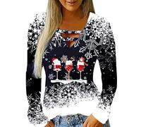 Christmas Tops for Women Stylish Deep V Neck T Shirts Ladies Novelty Funny Christmas Jumpers Comfy Loose Fit Xmas Tunic Blouses for Casual Going Out Party