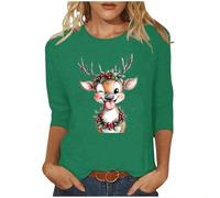 Christmas Tops for Women UK 2024 Clearance, Crewneck Tunic Tops Reindeer Printed 3/4 Sleeve T Shirt Long Sleeve Tops Xmas Jumper Casual Sweatshirt Ladies Christmas Tops Crewneck Pullover Party Tops