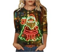 Christmas Tops for Women UK,Christmas Jumpers for Women 3/4 Sleeve Red Wine Glass Graphic Tops Crewneck Tunic Blouse Trendy Loose Fit Pullover Shirts Classic Fall Winter Women's Clothing Green 3XL
