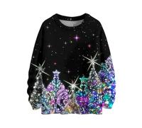 Christmas Tops for Women UK Christmas Jumpers for Women UK Crew Neck Long Sleeve Jumpers Eve Sweatshirt in Dinner Printed Comfortable Clothes for Parade Elegant T Shirts at Party Black L
