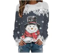 Christmas Tops for Women Uk Crewneck Sweatshirt, Casual Print Jumpers Winter Oversized Pullover Festive Drop Shoulder Sweatshirts Ugly Plus Size Jumper Oberteil Cute Longshirt