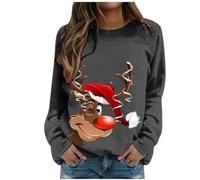 Christmas Tops for Women Uk Long Sleeve Sweatshirt, Ugly Crewneck Jumpers Xmas Oversized Jumper Loose Fit Cute Sweatshirts Novelty Funny Pullover Kostüm Without Hood Weihnachtsshirt Oberteil