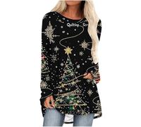 Christmas Tops for Women UK Novelty Long Sleeve Shirts Casual Pullover Loose Christmas Tree Print Sweatshirt Funny Shirts Xmas Snowflake Print Flowy Blouse Tunic Tops Work Officce Size S-3XL Outwear
