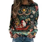 Christmas Tops for Women Uk, Womens Jumpers Christmas Sweatshirt Shirts Funny Santa Claus Snowflake Reindeer Snowman Print Round Neck Long Sleeve Tops Christmas Eve Box Fillers,2-Green,S