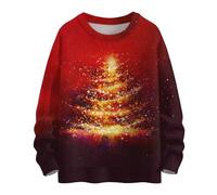 Christmas Tops Funny Christmas Jumper Elegant Long Sleeve Clothes Comfortable Sweatshirt for Parade Resistant Crew Neck Sweater in Dinner Printed Outfits to Gathering Vermilion XL