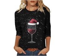 Christmas Tops Ladies - Women Christmas Tree Print Xmas T-Shirts Plus Size Novelty Funny 3/4 Sleeve Elf Santa Print Reindeer Graphic Blouse Ugly Tee Shirt Pullover Holiday Tops