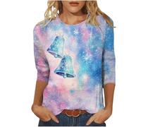 Christmas Tops Ladies - Women Christmas Tree Print Xmas T-Shirts Plus Size Novelty Funny 3/4 Sleeve Elf Santa Print Reindeer Graphic Blouse Ugly Tee Shirt Pullover Holiday Tops