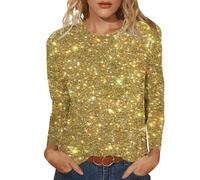 Christmas Tops Women UK Gradient Plus Size Sparkly Glitter Xmas Tree Print T Shirt Festival Party Tees Dressy Casual 3/4 Sleeve Crewneck Pullover Jumper Novelty Clothes Holiday Tunic Blouse