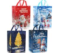 Christmas Tote Bags - 4 Pack 41 * 18 * 30cm Large Christmas Bags with Different Handle Non-woven Fabric Gift Present Bag，ADQUATOR Xmas Shopping Bag for Holiday Party