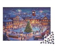 Christmas Town Square 1000 Piece Jigsaw Puzzle Adults Paper Ice Skating Scene Puzzle Game for Family Relaxation Festive Gift 52x38cm/1000pcs
