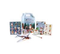 Christmas Toy & Activity Set - Pack of 1 - Christmas Glider, Treat Box, Mini Stickers, Temporary Tattoos, Stacker Pencil, Name Sticker, Maze Puzzle, Activity Book - 8 Piece Fun Kids Xmas Activity Set