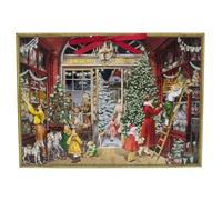 Christmas Toy Shop Advent Calendar | Large Hanging Vintage-Style Countdown with 24 Festive Windows & Ribbon - 38x52cm