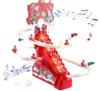 Christmas Track Slide,Santa Roller Coaster Toy,Electric Christmas Race Track Slide Toys,Santa Claus Climbing Stairs Toy with Music and Lights,Christmas Santa Track Playset Toy for Kids Boys Girls