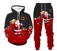 Christmas Tracksuit Men's Hoodie Sweatshirt and Jogging Bottoms Set 2pc Winter Warm Joggers Tracksuit Sets 3D Printed Holiday Xmas Sweatsuits for Casual Gym Workout