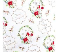 Christmas Traditional Fabric Xmas Material - Half Metres & Metre Lengths (White Robin Wreaths, 1 Metre)