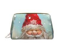 Christmas Traditional Gnome Printed Small Makeup Bag Portable Leather Make up Bag Travel Zipper Cosmetic Bags Organizer for Women