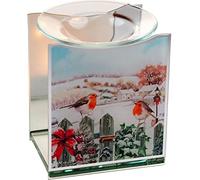 Christmas Traditional Robin Scene Glass Oil Burner