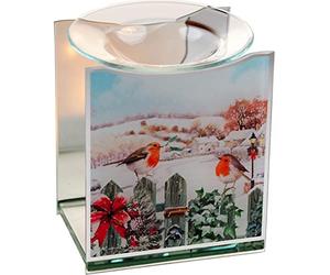 Christmas Traditional Robin Scene Glass Oil Burner