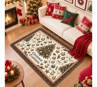 Christmas Traditions Holiday Quote Tree Area Rug 4' X 6' | Ornament Patterns, Star Motifs, Ribbon Bows, Seasonal Entryway Decor, Nostalgic Holiday Theme, Evergreen Accents