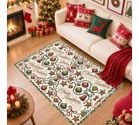 Christmas Traditions Quote Ornaments Area Rug 4' X 6' | Seasonal Script Typography, Intertwined Ribbon Accents, Classic Botanical Motifs, Cozy Indoor Atmosphere