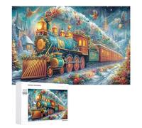 Christmas Train 1000 Piece Jigsaw Puzzles Adults Kids Science Fiction Jigsaws After-School Activity Kids Stress Buster Adults Whimsical Gift Home Decor 1000 PCS