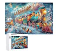 Christmas Train 1000Pc Jigsaw Puzzles Suitable Adults Kids Science Fiction Jigsaws Creative Gift Loved Ones Family Activity Challenging Design Stress Relief 1000 PCS