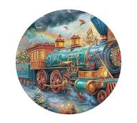 Christmas Train 120 Piece Circular Jigsaw Puzzle Science Fiction Animal Shape Stress Relief Puzzle Educational for All Ages Home Decor Challenging 120 PCS