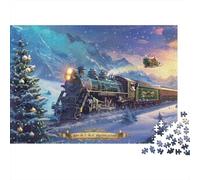 Christmas Train Adventure 1000 Pieces Snowy Xmas Train Recycled Cardboard Puzzle for Adults Kids 12+ Rainy Day Indoor Activity Brain Training Birthday Present 70x50cm/1000pcs