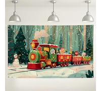 Christmas Train Backdrop, Cute Winter Wonderland Party Decorations, Festive Holiday Background for Photography, Snowy Scene Indoor/Outdoor Supplies 71x43 Inch