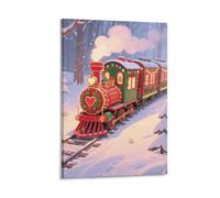 Christmas Train Canvas Wall Art Country Botanical Wall Decor Floral Meadow Nature Painting Rustic Farmhouse Poster Print for Living Room Bedroom Bathroom Office 08x12inch(20x30cm)