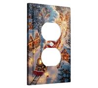 Christmas Train Light Switch Cover Plate, Red Steam Engine for Winter Holiday Decor, Cozy Xmas Wall Accents for Home Bathroom, Standard Size Single Duplex Outlet