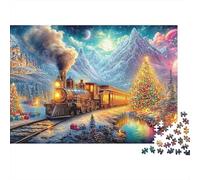 Christmas Train near A Glowing Tree 1000-Piece Jigsaw Puzzle Whimsical Train Perfect for Men, Women, Elders & Seniors 52x38cm/1000pcs