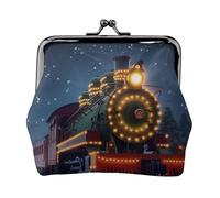 Christmas Train prin Prints Coin Purse Kiss Lock Pu Leather Mini Pouch Wallet Change Bag for Women Girls Kids